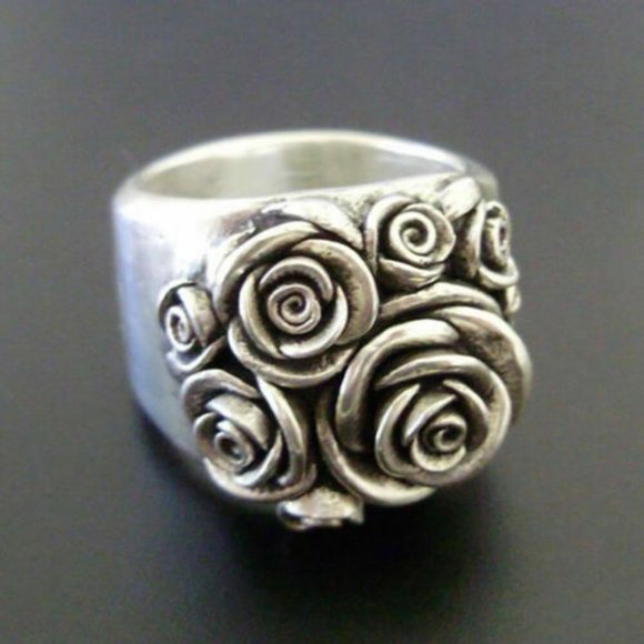 SILVER FLORAL BRIDAL RING - Picture 1 of 4